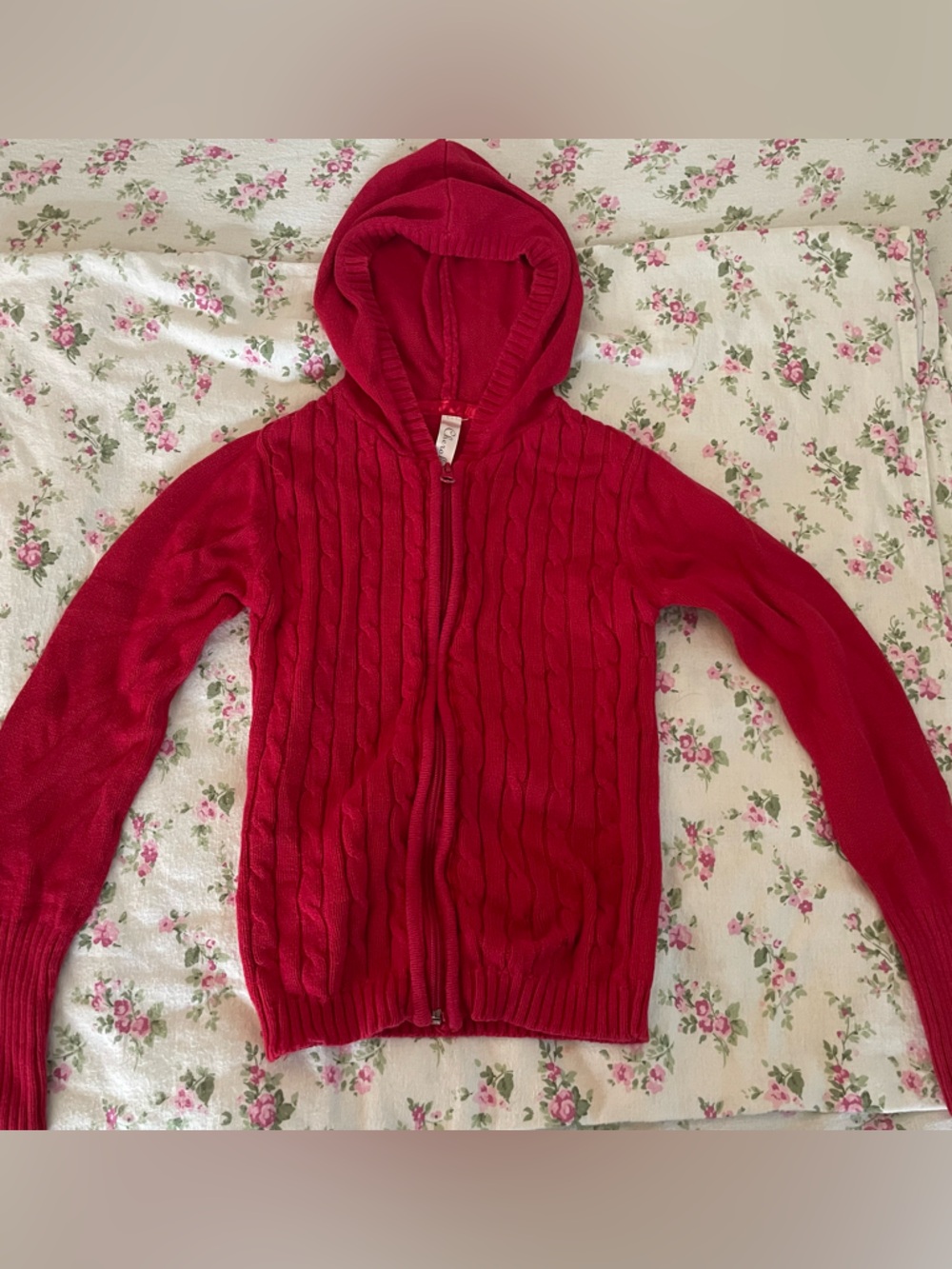 Cherokee Red Hooded Cable Zip Cardigan Girls size 7-8
